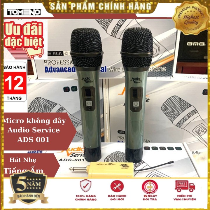 Micro không dây bộ 2 chiếc Audio Service ADS 001 , hát nhẹ, tiếng ấm , micro thu âm ,  micro karaoke Bảo hành 24 tháng