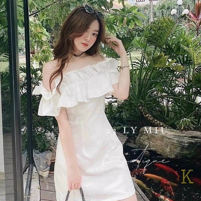 Đầm Nữ Dự Tiệc [ LiSa99 ] Đầm Váy BoDy Trễ Vai Phối Bèo Màu Trắng Công Chúa Dịu Dàng