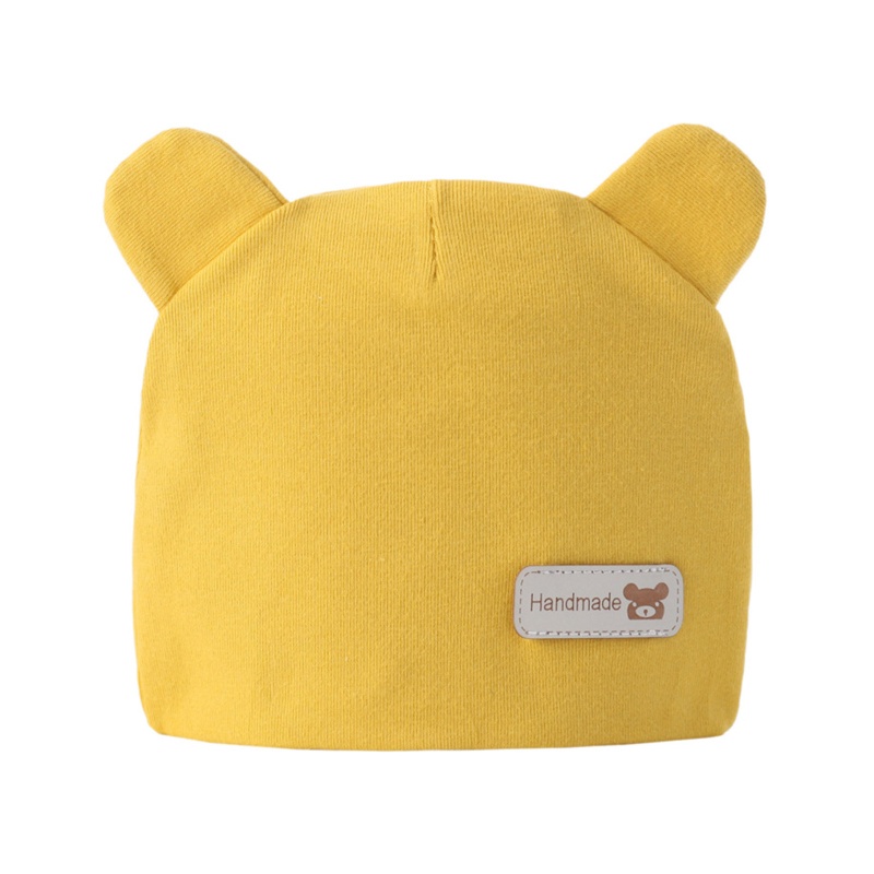 Mũ Trùm Đầu Bằng Cotton Màu Trơn Co Giãn In Họa Tiết Tai Gấu Dễ Thương Cho Bé Sơ Sinh 0-6 Tháng Tuổi