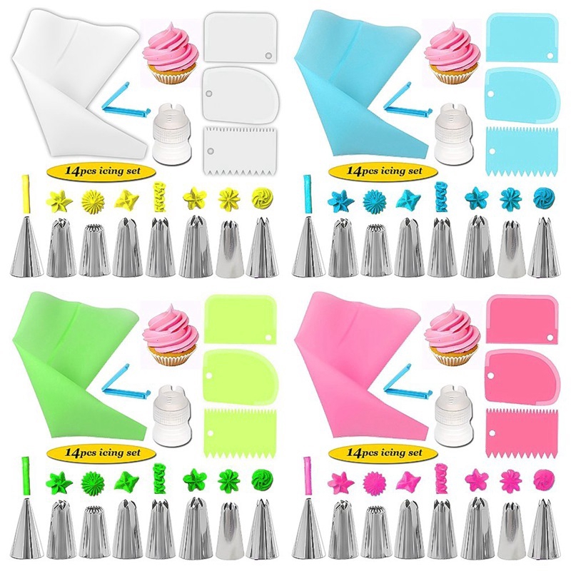 Set 14 Túi Bắt Kem Trang Trí Bánh Bằng Thép Không Gỉ