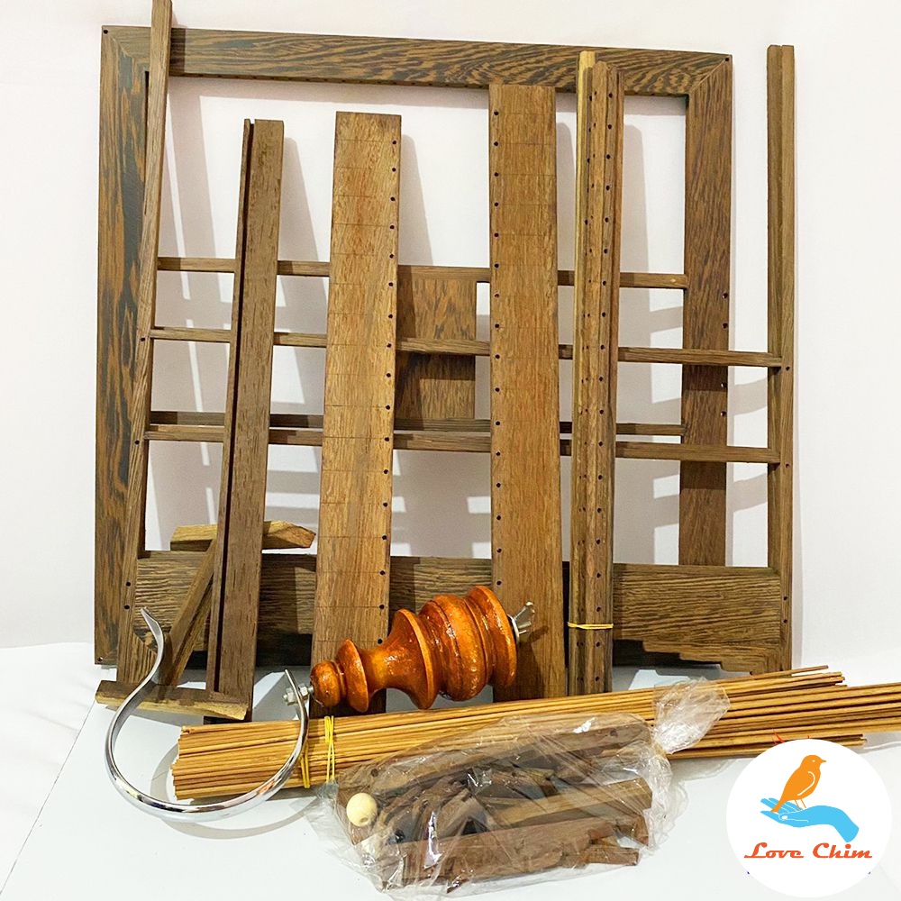 Khung lồng vuông gỗ đen chim chào mào dễ dàng lắp đặt hàng loại 1 kèm móc, Lồng chim Chào Mào vuông gỗ đen LOVECHIM