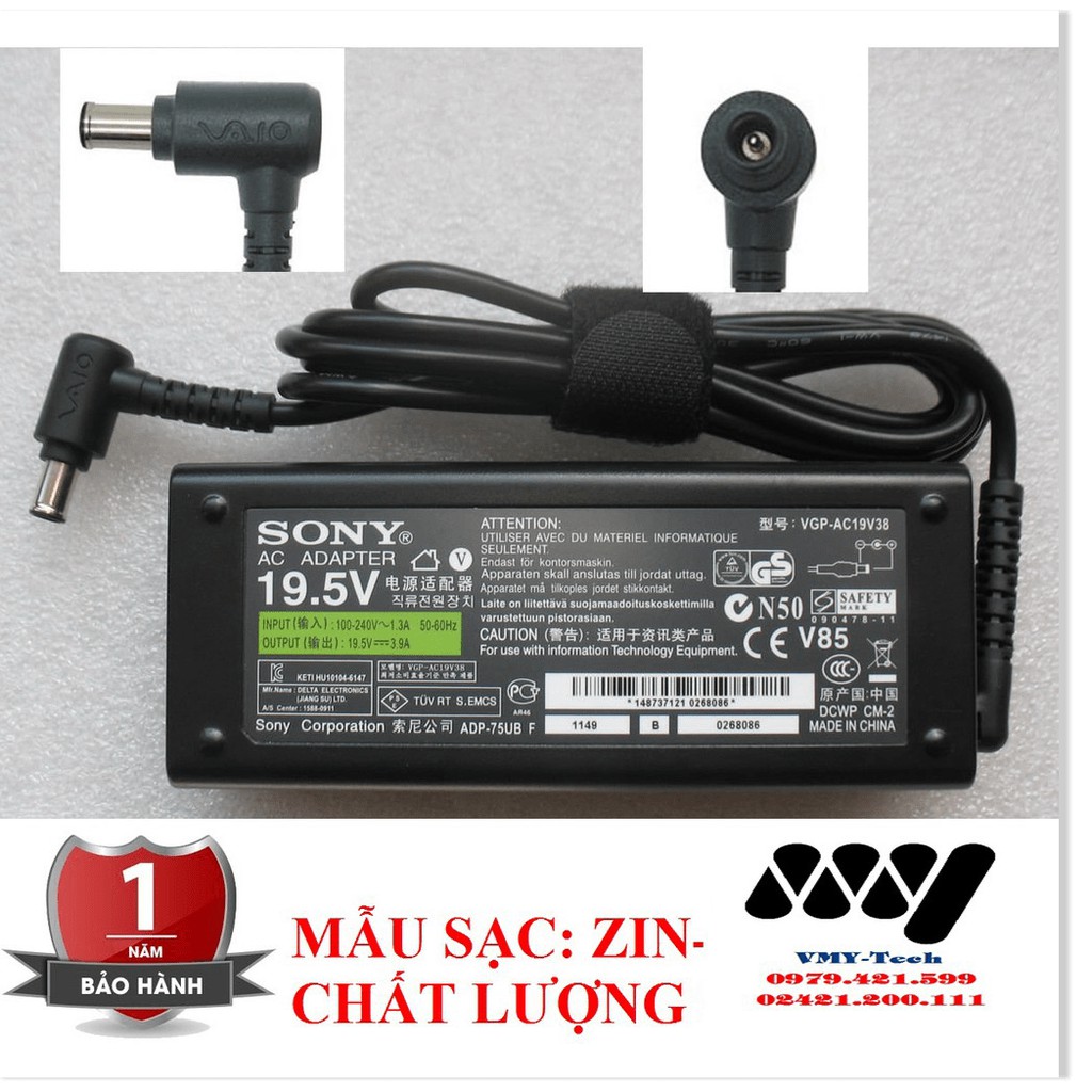 (⭐) Sạc Laptop Sony 19.5V - 3.9A Kèm Dây nguồn Adapter Sony Vaio NEW 100%