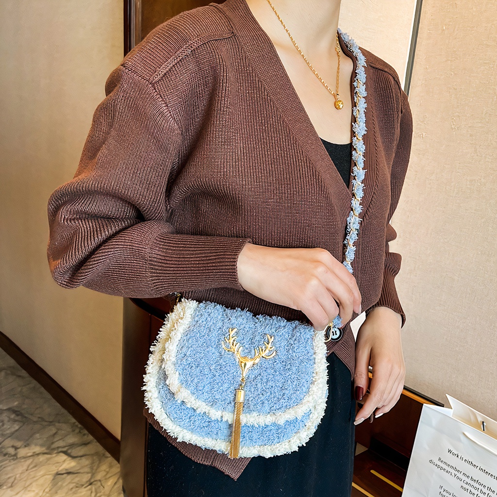 Túi handmade tự đan, túi đeo chéo dáng yên ngựa thời trang Hàn Quốc - Bộ phụ kiện đầy đủ LX502