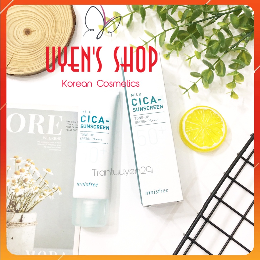 Kem chống nắng làm dịu da mụn Innisfree Mild Cica Sunscreen SPF50+ PA++++ 50ml