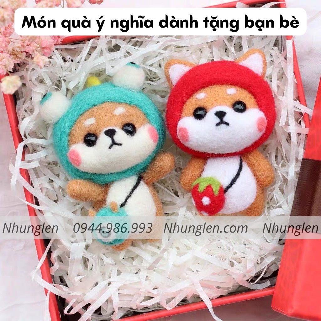 [HCM] LEN CHỌC CÓ HƯỚNG DẪN - 20 BÉ TÂN BINH SHIBA, chọc len thật dễ dàng, NEEFDE FELTING SHIBA
