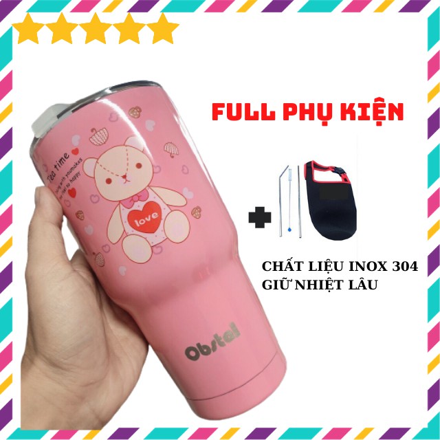 Ly Giữ Nhiệt OBSTAL 900ml - Thiết Kế 3 Lớp Cách Nhiệt Cao Cấp - Hình Ngẫu Nhiên - Tặng Kèm Phụ Kiện Đầy Đủ