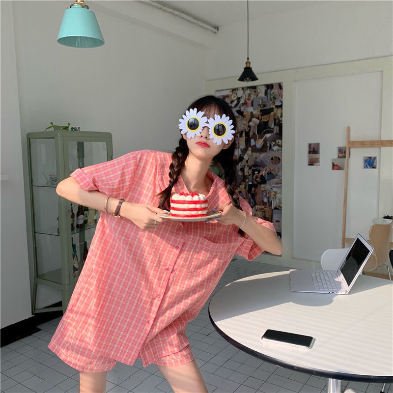 Bộ đồ ngủ ngắn tay họa tiết hoạt hình dễ thương thời trang mùa hè Hàn Quốc dành cho nữ