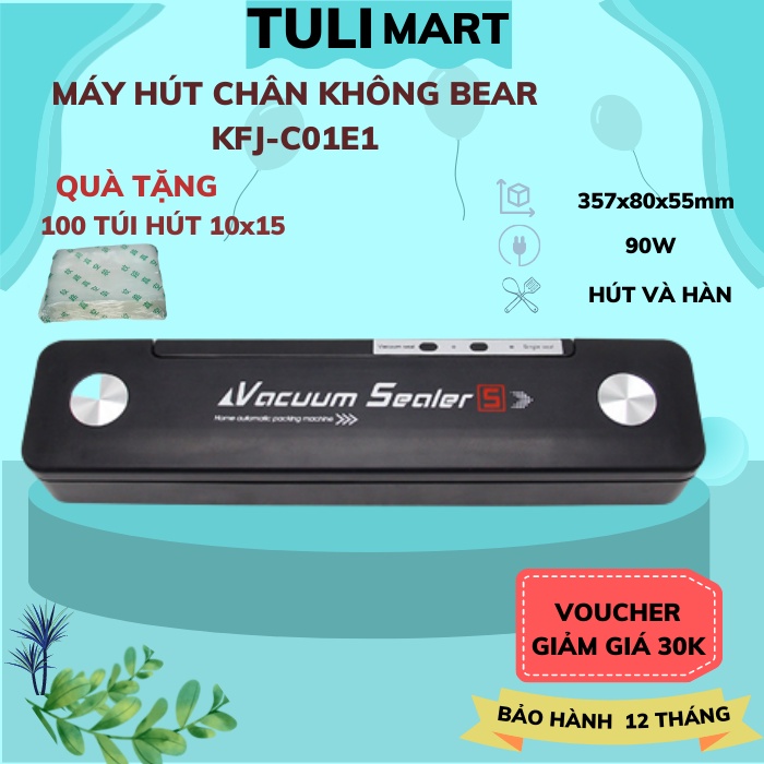 Máy hút chân không mini thực phẩm Bear Model XL-2021 BẢN TIẾNG ANH , hàn miệng túi tự động - Tặng kèm túi hút, BH 6th