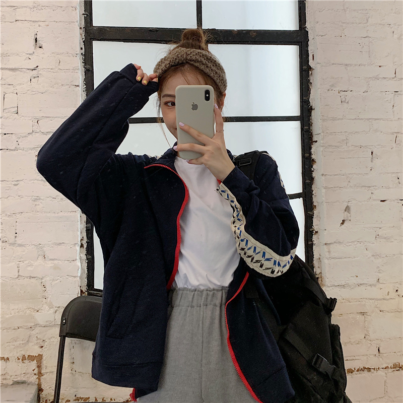 Áo khoác thể thao SUXI dáng rộng cổ đứng thiết kế trẻ trung cho nữ