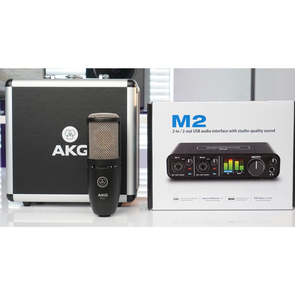Bộ thu âm AKG P420 và sound card thu âm motu m2
