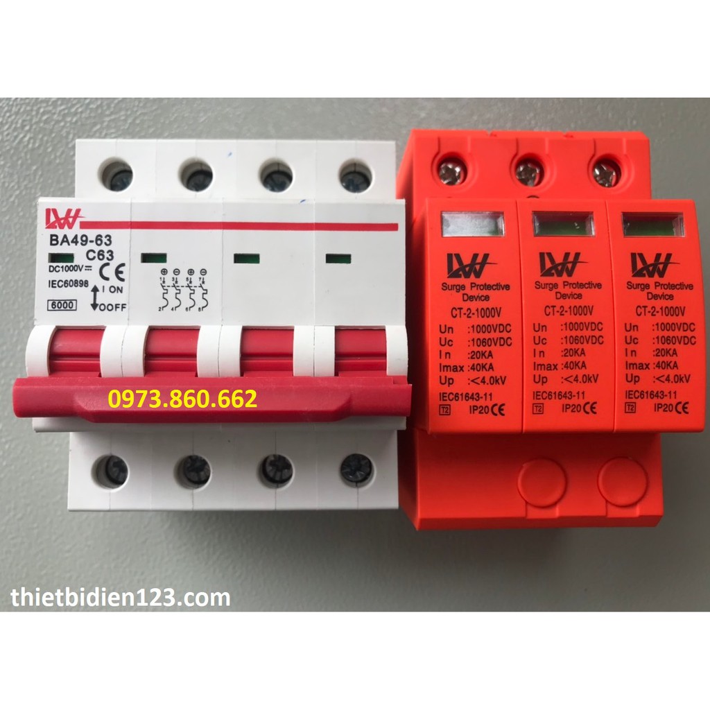 Aptomat DC 4P 1000v + Chống sét lan truyền DC 3P 1000V