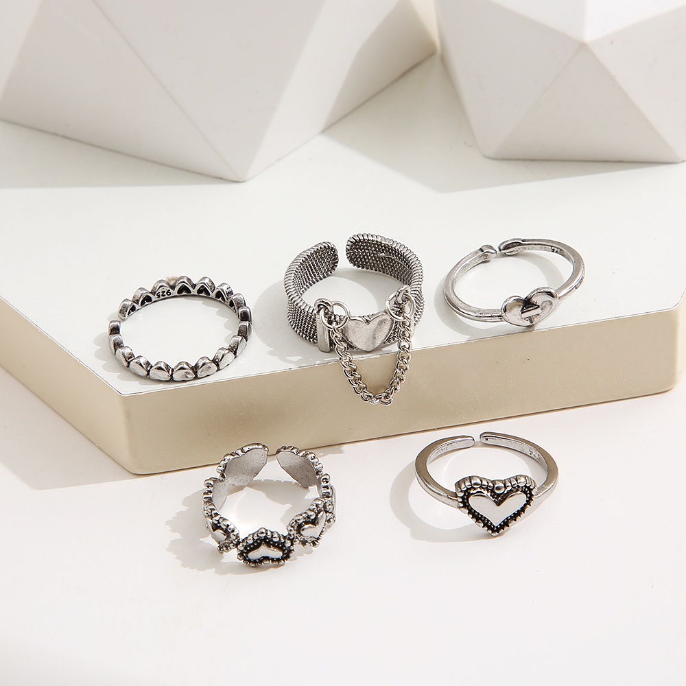 Set 5 Nhẫn Dạng Hở Hình Trái Tim Thời Trang Cho Nữ
