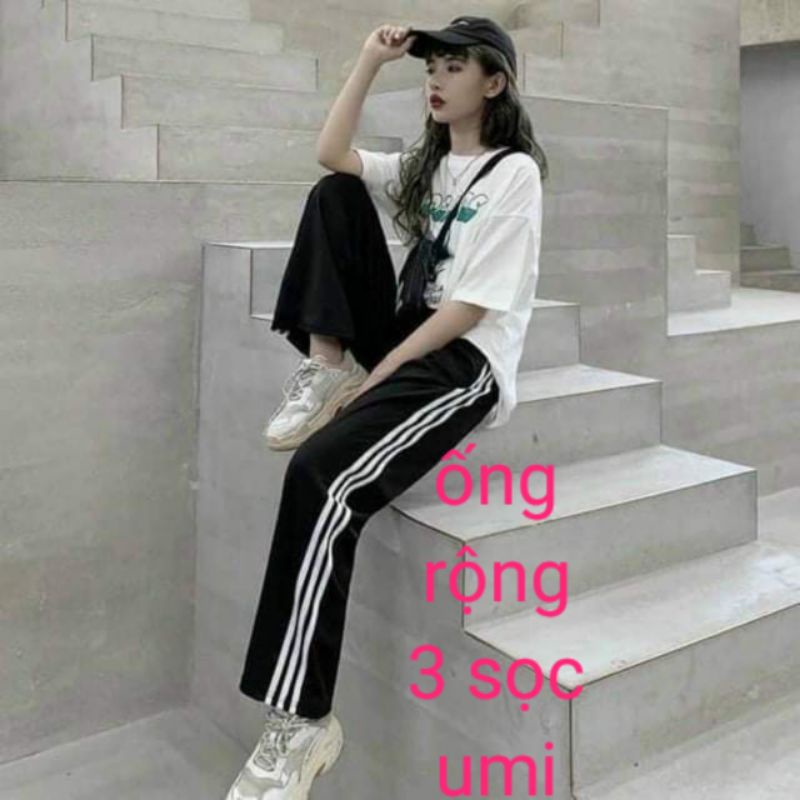 quần ống rộng[300] dáng suông đứng 3 sọc vải umi cạp chun lưng cao co dãn thoải mái (3sumi)THUXINHSHOP