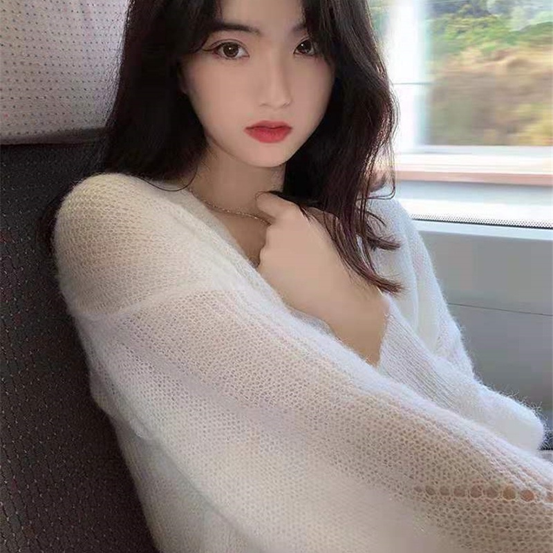 SUXI Áo Cardigan Mỏng Dáng Rộng Màu Trơn Phong Cách Hàn Quốc Cho Nữ