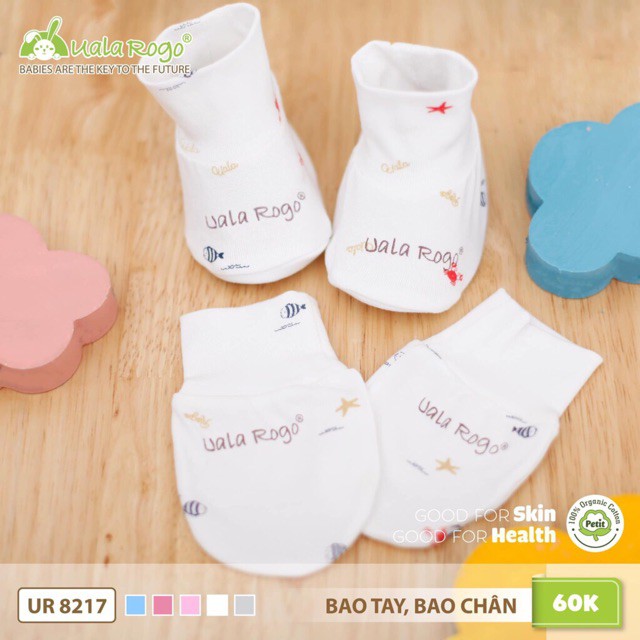 Set bao tay bao chân họa tiết vải sợi tre - UALA ROGO (0-3months)