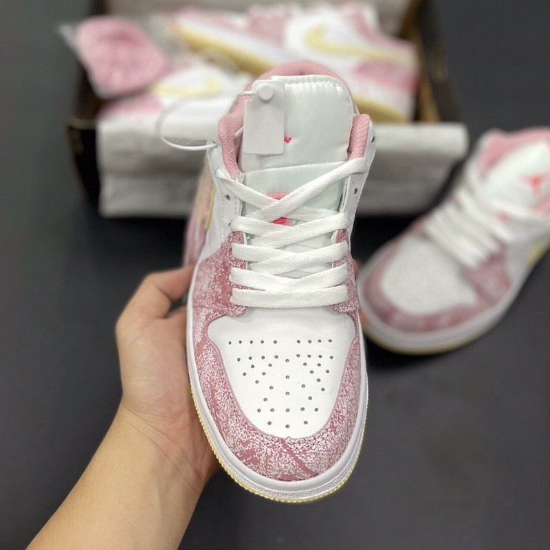 Giày Thể Thao Nữ Air Jordan 1 Low, Giày Sneaker JD 1 Hồng Kem Vảy Sơn cực hot cho Nữ Full Box 2021 | BigBuy360 - bigbuy360.vn