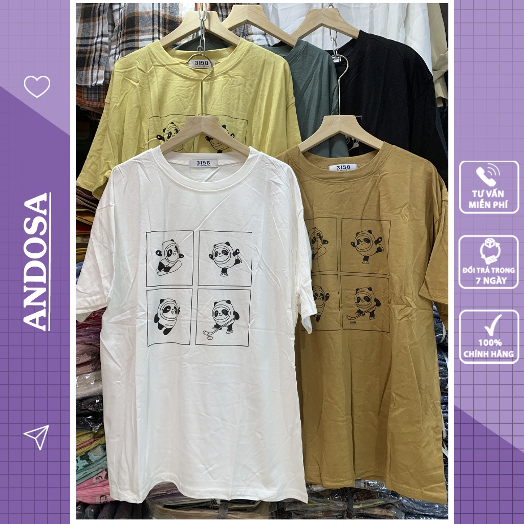 Áo thun 3158 nam nữ form rộng tay lỡ in hình phông chất cotton khô hàng Quảng Châu ANDOSA AT09