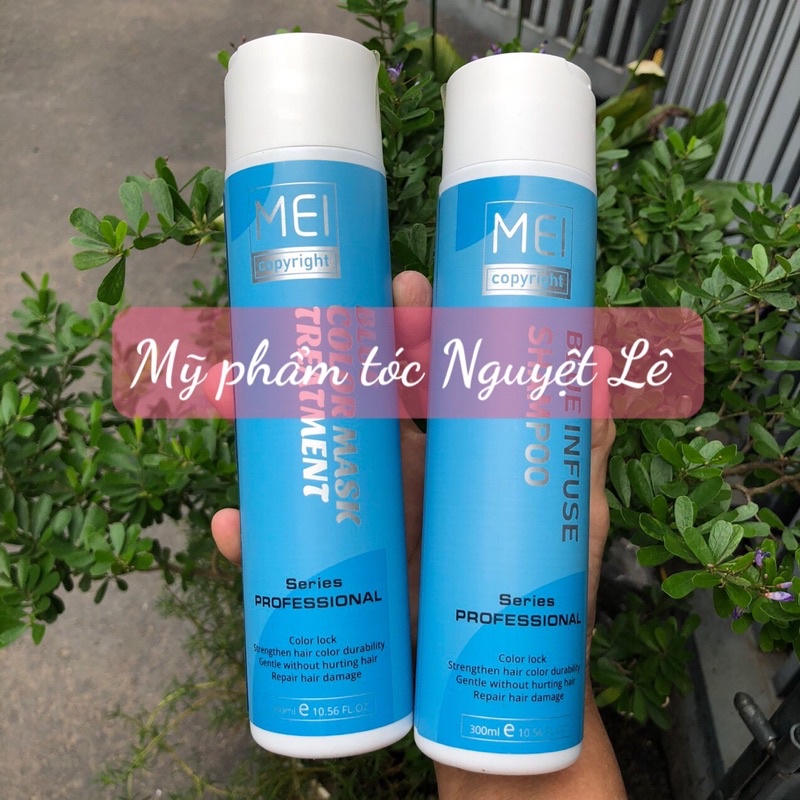 Dầu gội và hấp giữ màu, bổ sung và tăng cường ánh sắc màu XANH BLUE Mei Color Copyright 300mlx2