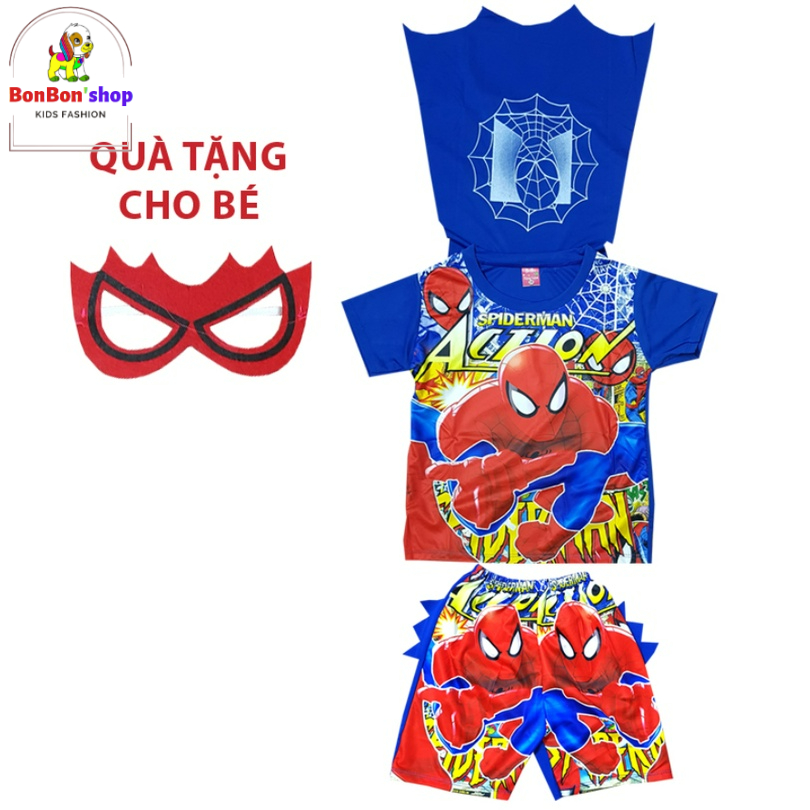 (TẶNG MẶT NẠ) bộ quần áo siêu nhân cho bé trai, đồ bộ siêu nhân cho bé, quần áo siêu nhân bay cho bé size 18-23kg