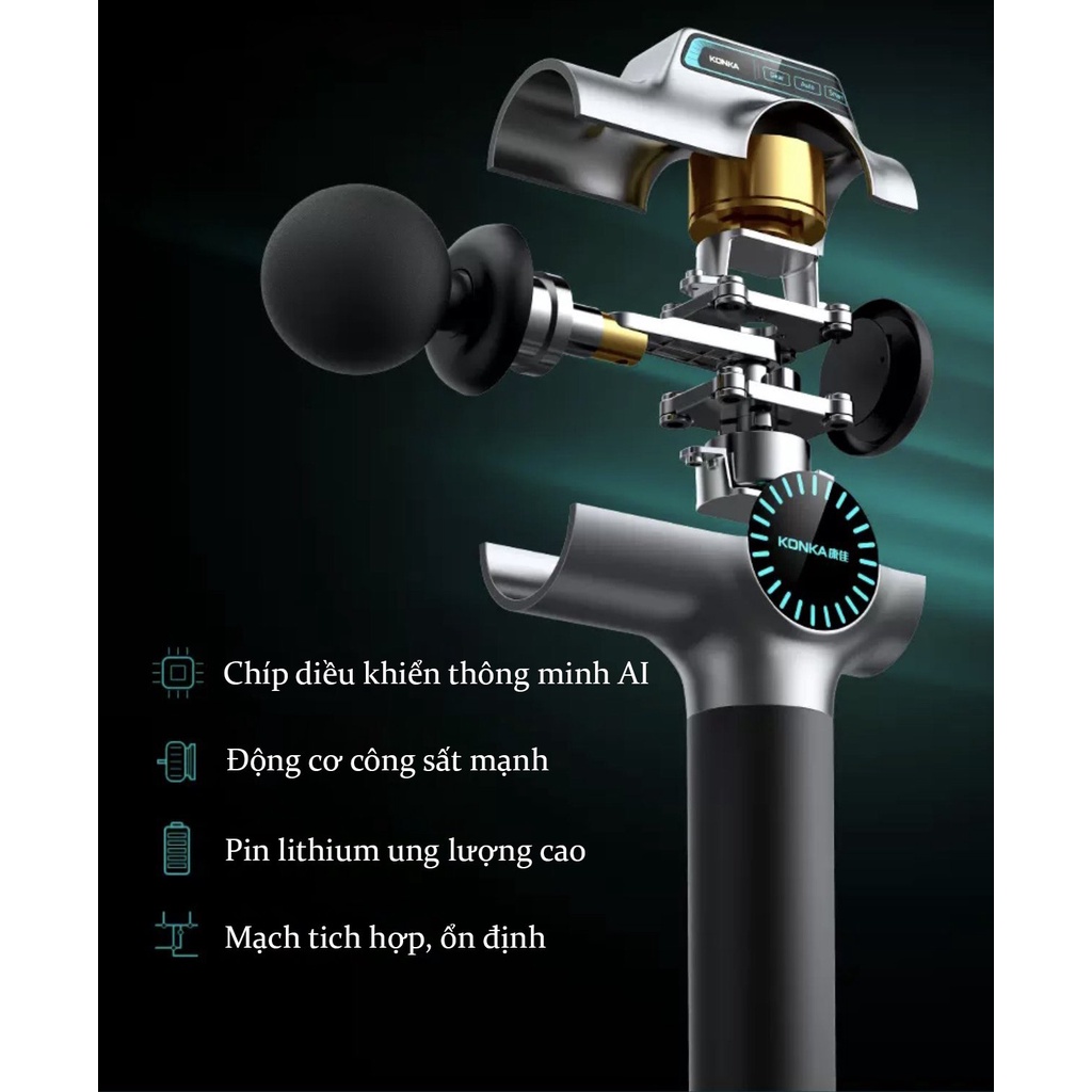 Máy Massage Cầm Tay Thư Giãn booster KONKA F2 8 Đầu 99 Tốc Độ giúp bạn giảm đau cơ do tập gym, massa thư giãn toàn thân