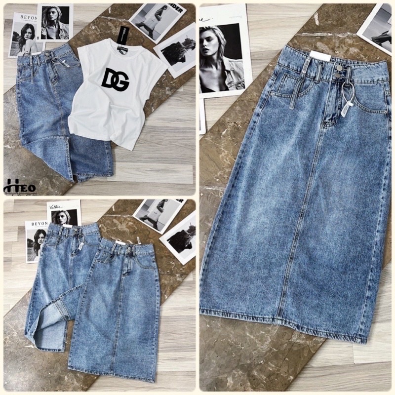 CHÂN VÁY JEANS NỮ ĐỈA TRANG TRÍ XẺ SAU #952