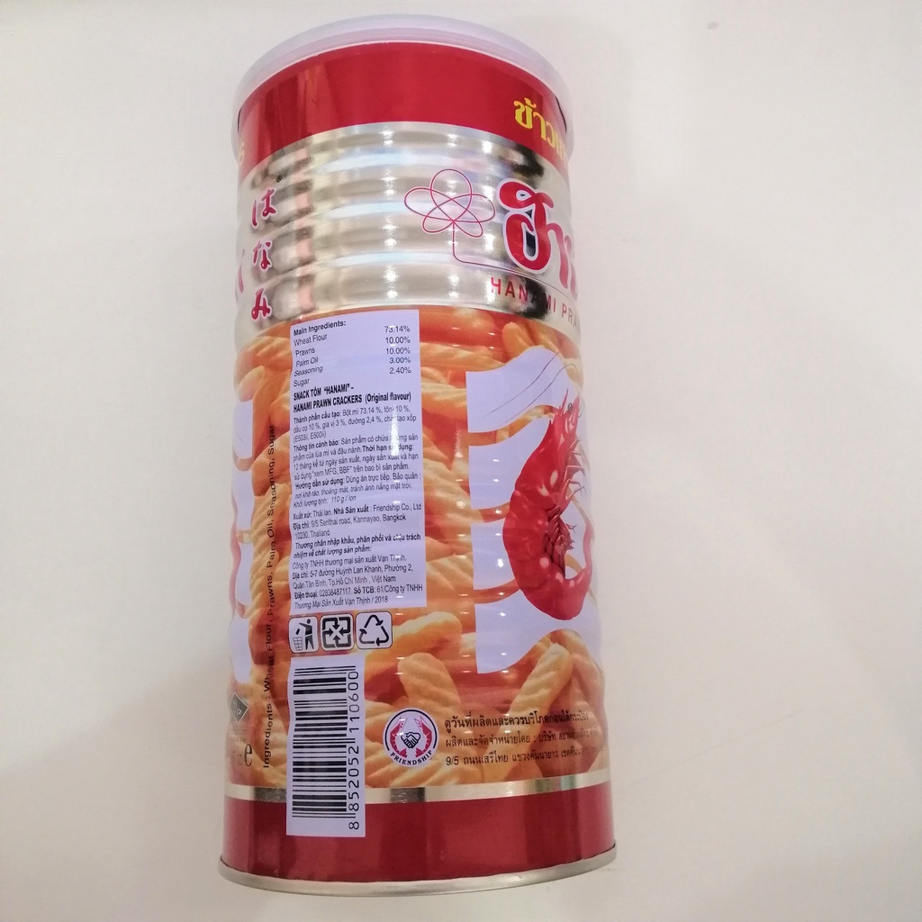 Snack Tôm Hanami Thái Lan Hanami Prawn Crackers (Lon 110g-bạc)