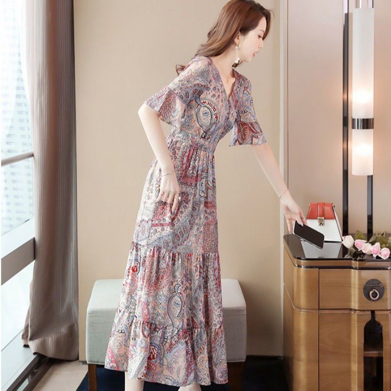 Đầm Cổ Chữ V Họa Tiết Hoa Thời Trang Hàn Quốc | BigBuy360 - bigbuy360.vn