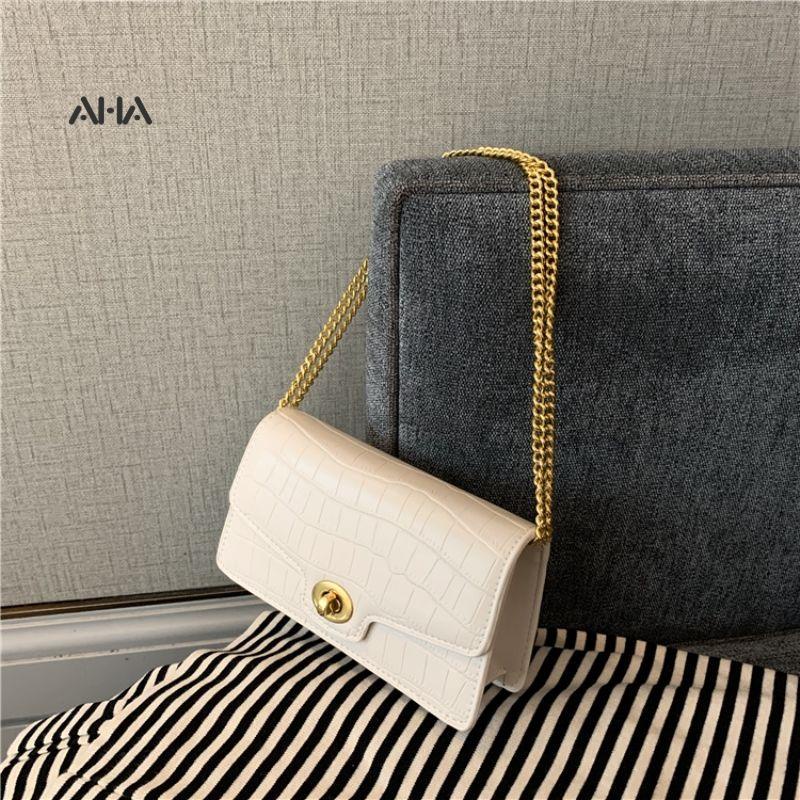 Túi xách tay/ đeo vai AHA official hình vuông cỡ nhỏ phối xích thời trang cho nữ