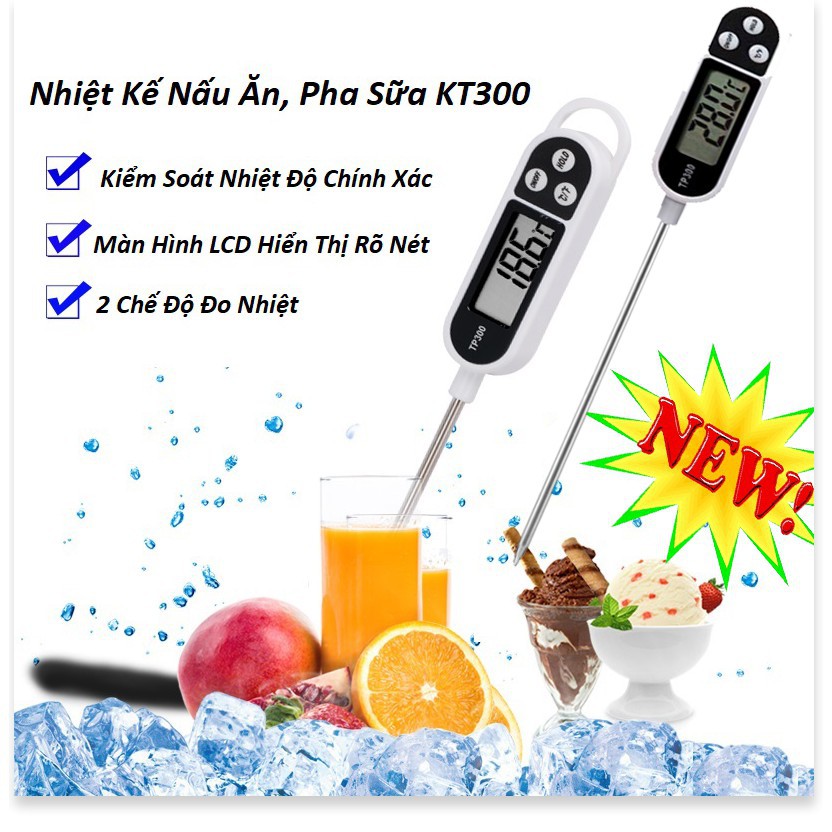 Nhiệt Kế Đo Nước, Nấu Ăn, Pha Sữa Kt300 (Màu Trắng), Kiểm Soát Nhiệt độ cực tốt [SALE LỚN]