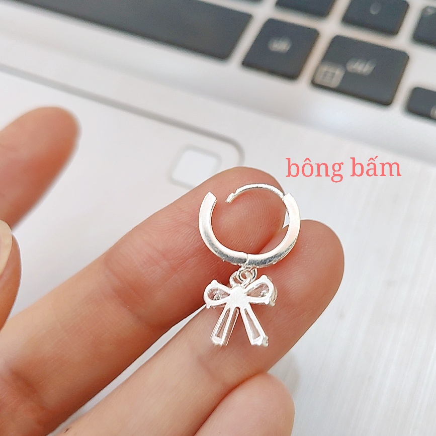 Bông tai bạc bông Nơ nạm đá trắng mẫu viền đá chìm