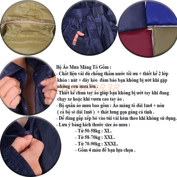 Áo Mưa Măng Tô Vải Dù 1m6 Không Thấm Nước - Lựa Màu
