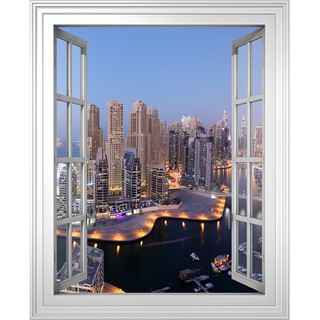 Tranh dán tường cửa sổ 3D VTC thành phố về đêm VT0170D kim sa