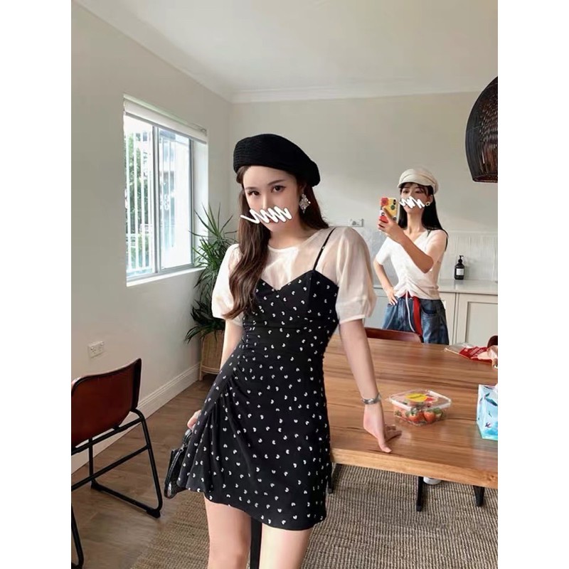 Váy dây hình trái tim màu đen trắng và đỏ trắng siêu xinh