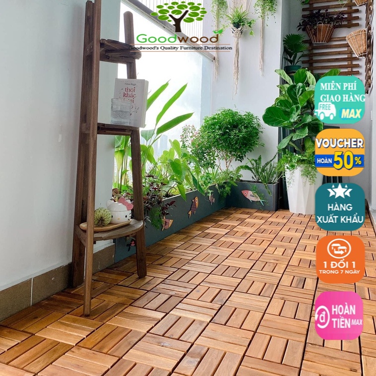 Vỉ gỗ lót sàn 12 nan Goodwood, gỗ tự nhiên cho ban công, ngoài trời, sân vườn, siêu bền, tiêu chuẩn Hàn Quốc