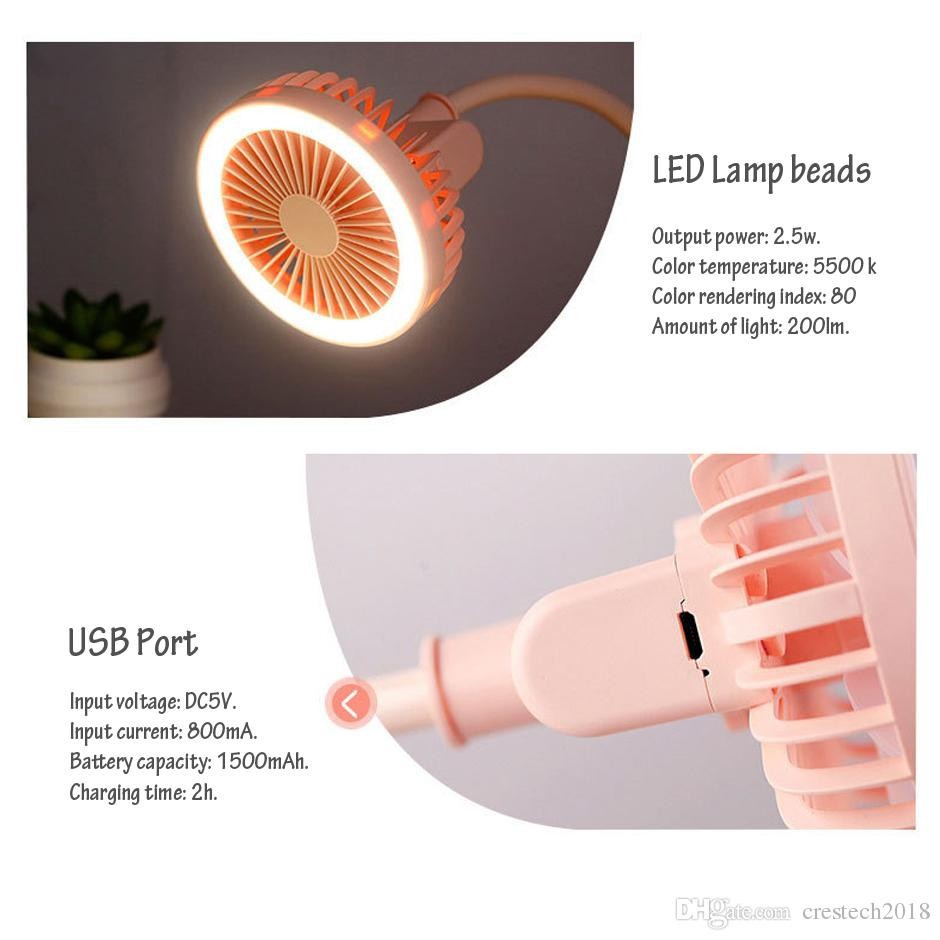 Quạt kẹp mini tích điện Huasa có đèn chiếu sáng dùng cho xe đẩy, nôi, cũi, làm việc, trang điểm... | BigBuy360 - bigbuy360.vn