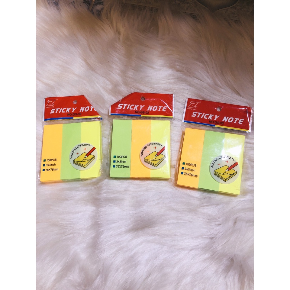 GIẤY NOTE GHI CHÚ 3 MÀU DẠ QUANG ( 1 xấp )