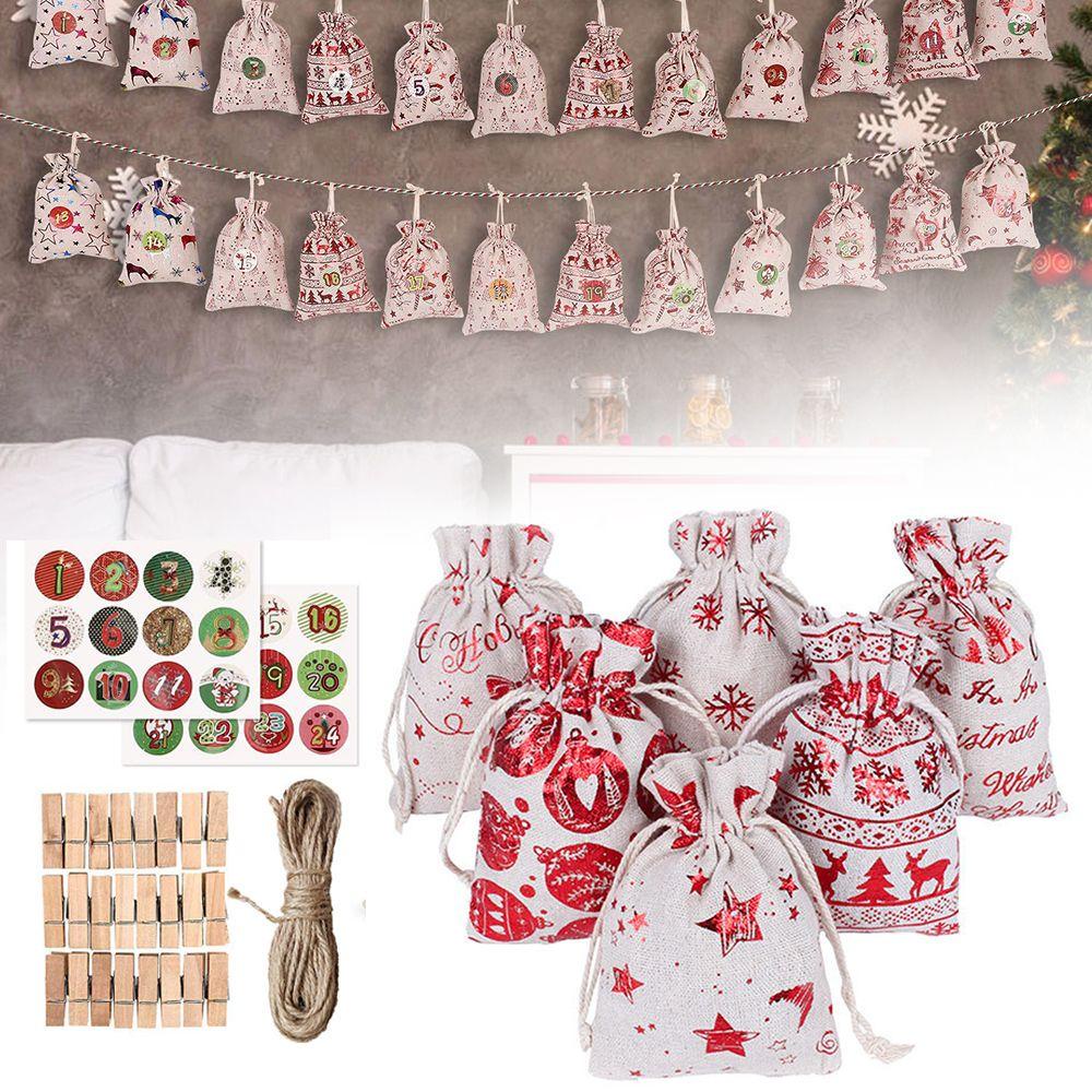 Set 24 Túi Đựng Bánh Quy Có Kẹp Đếm Ngược Ngày Giáng Sinh