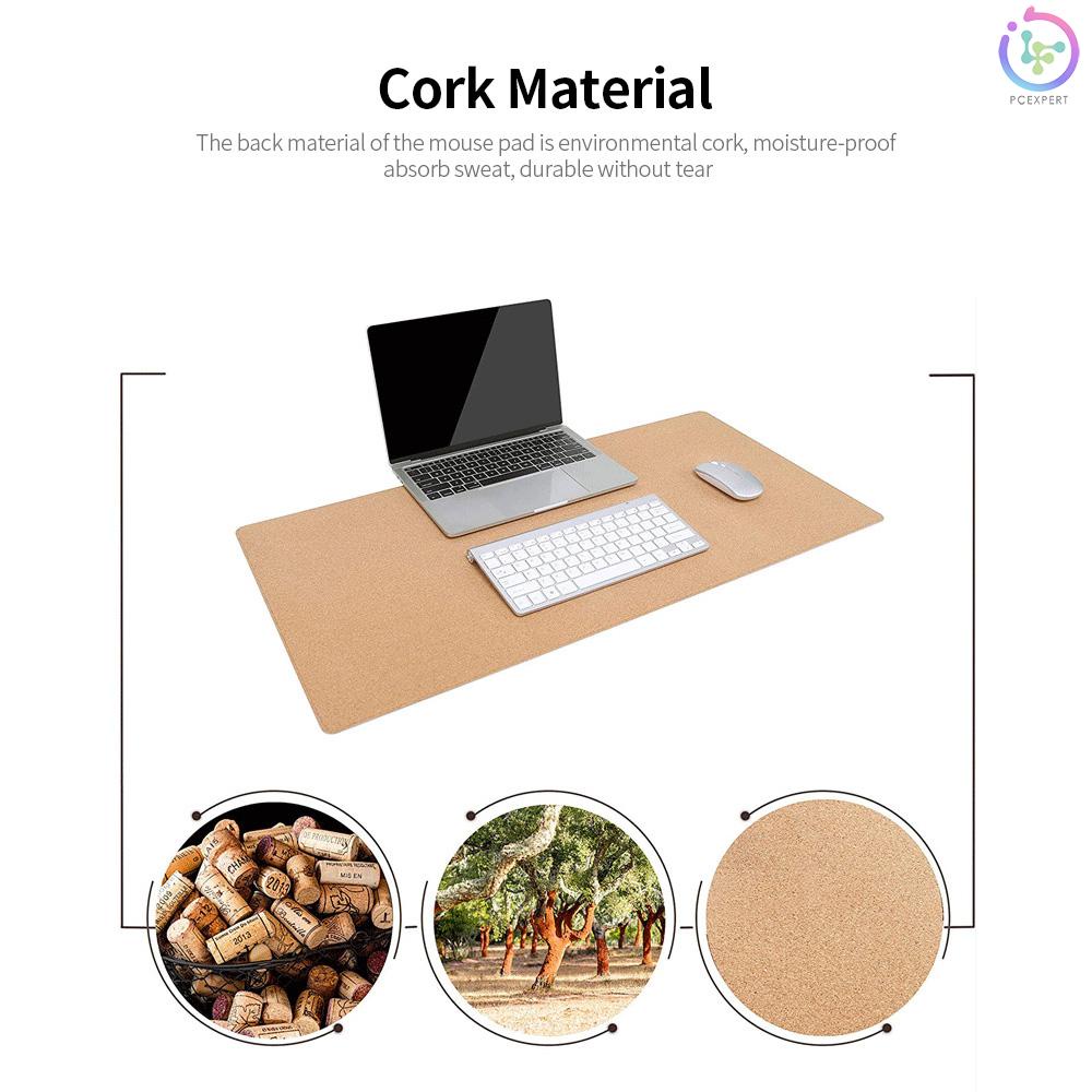 Double-Sided Mouse Pad Eco-friendly Cork PU Leather Desk Mat Waterproof Dustproof Mouse Mat for Home Office Game Brown 60*35cm