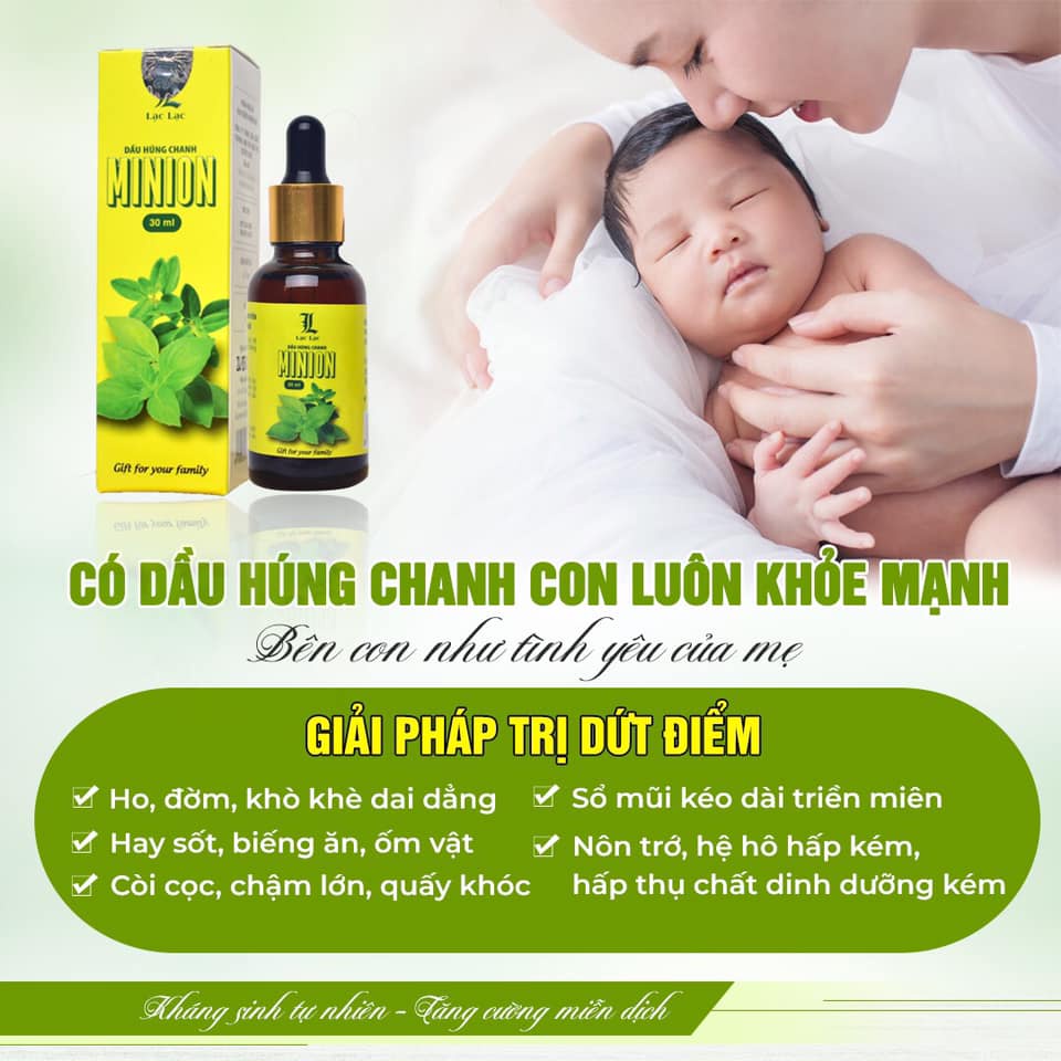 Dầu húng chanh Minion 30ml hỗ trợ ho, khò khè, đờm, nghẹt mũi tăng đề kháng tự nhiên cho bé