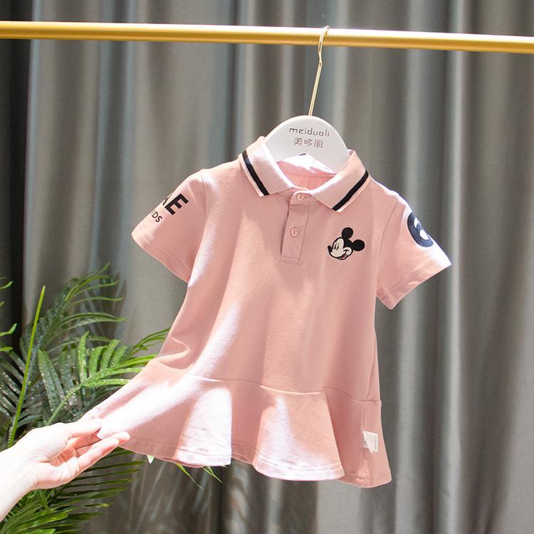 Mùa hè mới của cô gái 1-7 tuổi áo sơ mi ngắn tay POLO PAPAYA