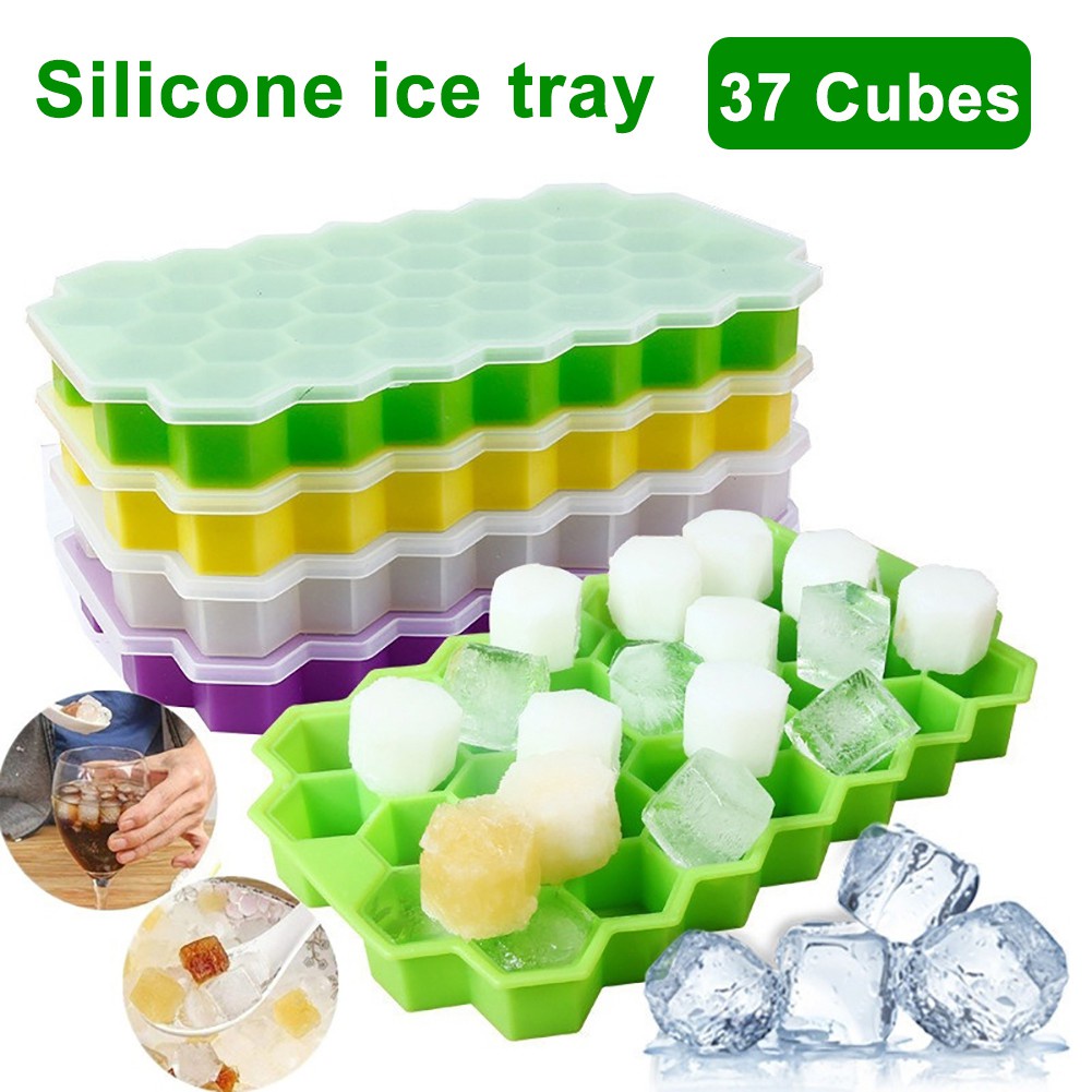 1 Khay Làm Đá Viên Bằng Silicone Hình Tổ Ong 37 Lỗ Có Nắp Sáng Tạo