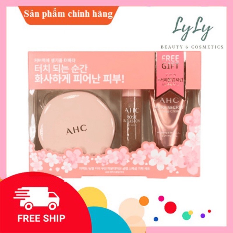 Set phấn nước AHC Perfect Dual Cover Cushion Foundation Glam Special Gift Set 34g