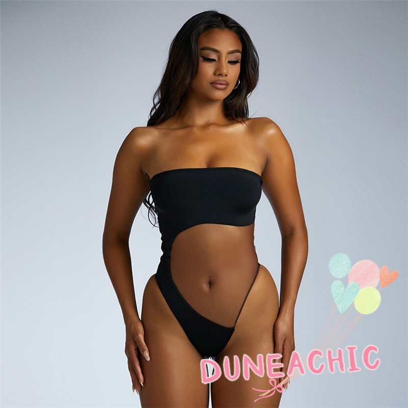 DUNEA Bộ Áo Liền Quần Không Tay Dáng Ôm Phối Lưới Quyến Rũ Cho Nữ