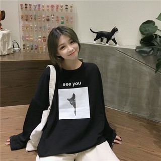 Áo thun nữ tay dài in hình see you thời trang, vải cotton dày mịn