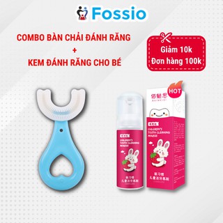 Combo bàn chải đánh răng chữ U cho bé + kem đánh răng dạng bọt an toàn cho bé FOSSIO