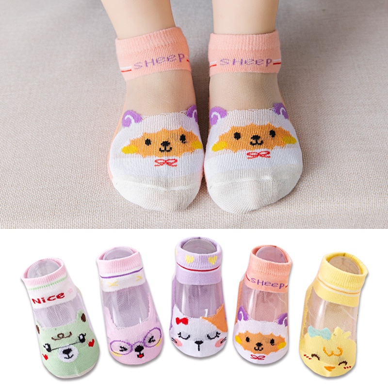 Set 5 Đôi Vớ Cotton Mỏng Thoáng Khí Họa Tiết Hoạt Hình Cho Bé 0-6 Tuổi