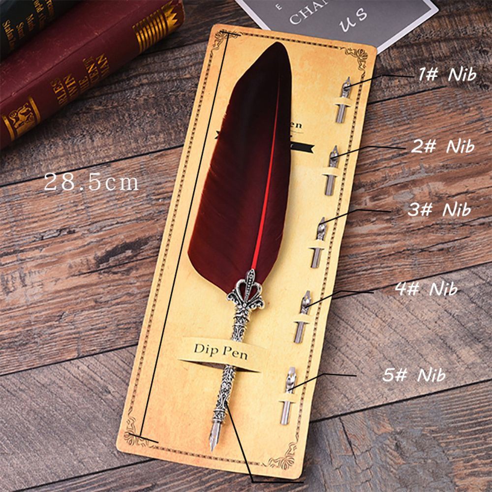 Bộ Bút Mực Viết Thư Pháp Bằng Lông Vũ Nhiều Màu Phong Cách Vintage