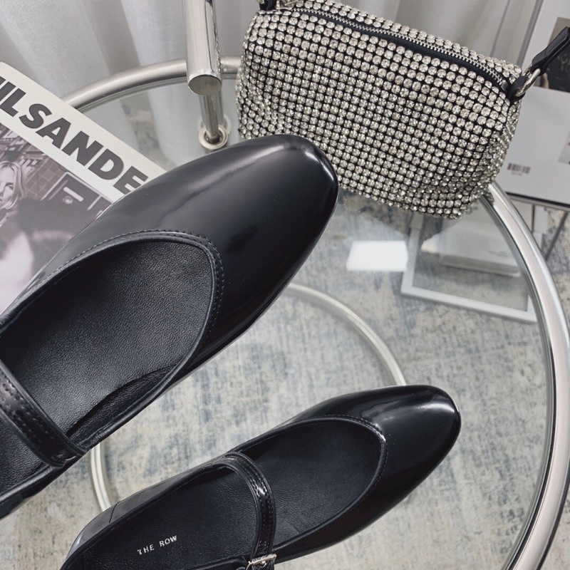 Giày búp bê mũi tròn màu trơn đơn giản da thật thương hiệu The Row 2022 cao cấp