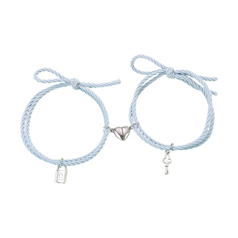 Set 2 Vòng Tay Bện Dây Đính Mặt Trái Tim Hít Nam Châm Thời Trang Cho Cặp Đôi