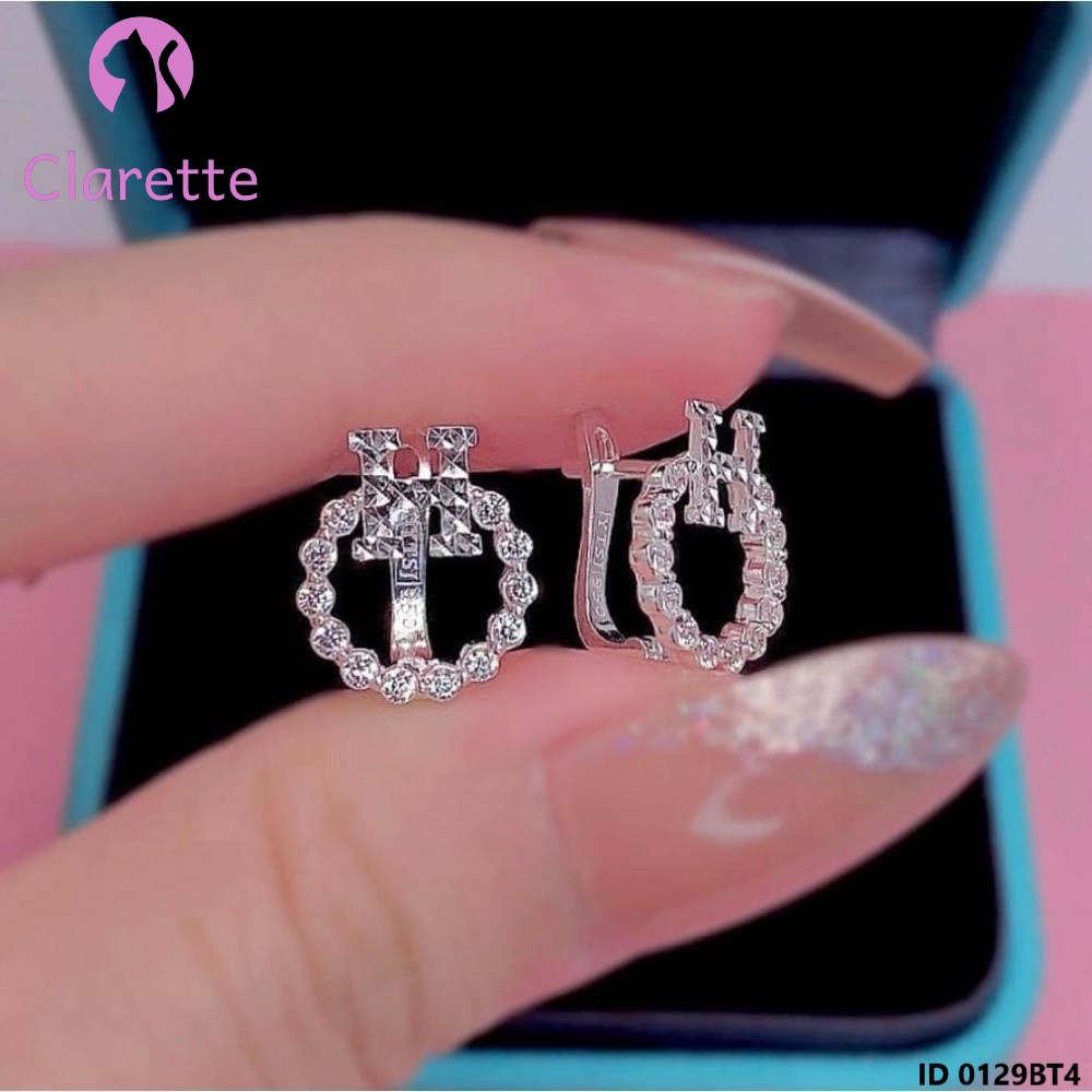 Bông tai bạc bấm hình vuông, tròn, chữ H, hình thoi, hình kim cương, hình chữ X Clarette 0129BT